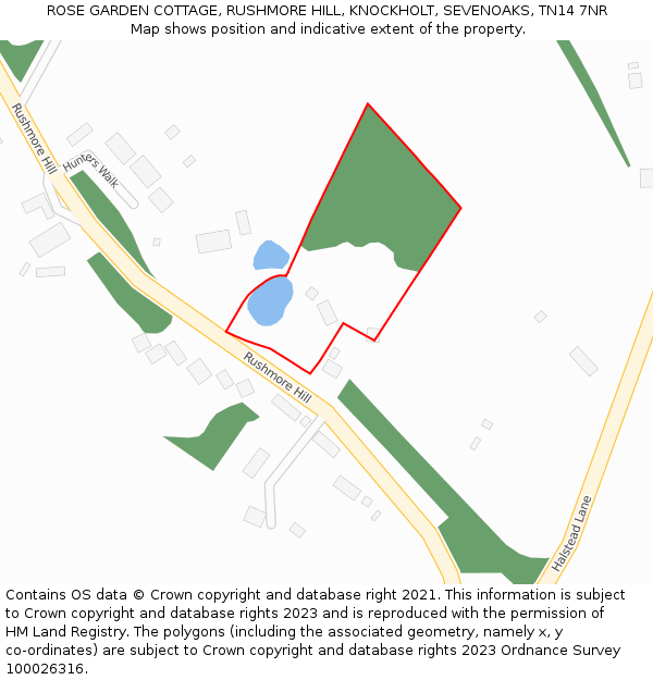 ROSE GARDEN COTTAGE, RUSHMORE HILL, KNOCKHOLT, SEVENOAKS, TN14 7NR: Location map and indicative extent of plot