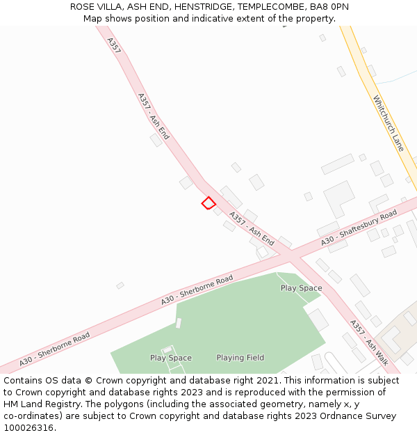 ROSE VILLA, ASH END, HENSTRIDGE, TEMPLECOMBE, BA8 0PN: Location map and indicative extent of plot