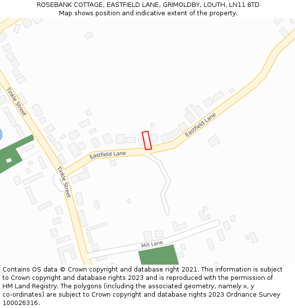 ROSEBANK COTTAGE, EASTFIELD LANE, GRIMOLDBY, LOUTH, LN11 8TD: Location map and indicative extent of plot