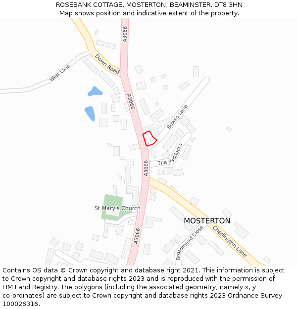 ROSEBANK COTTAGE, MOSTERTON, BEAMINSTER, DT8 3HN: Location map and indicative extent of plot