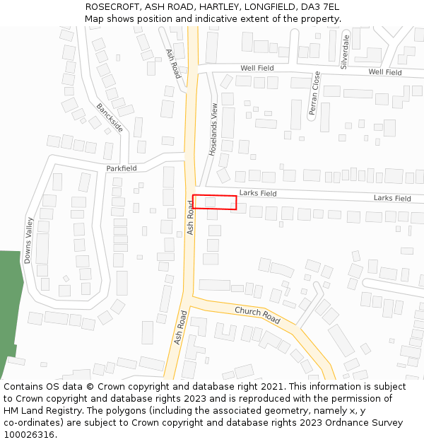 ROSECROFT, ASH ROAD, HARTLEY, LONGFIELD, DA3 7EL: Location map and indicative extent of plot