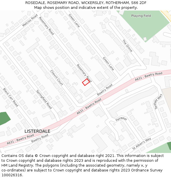 ROSEDALE, ROSEMARY ROAD, WICKERSLEY, ROTHERHAM, S66 2DF: Location map and indicative extent of plot