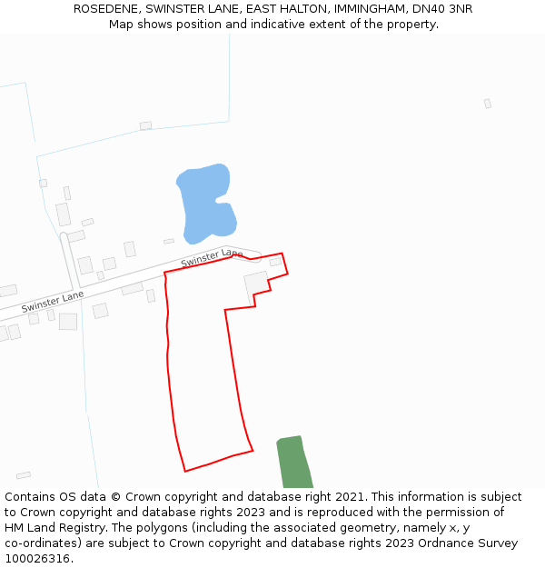 ROSEDENE, SWINSTER LANE, EAST HALTON, IMMINGHAM, DN40 3NR: Location map and indicative extent of plot