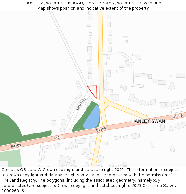 ROSELEA, WORCESTER ROAD, HANLEY SWAN, WORCESTER, WR8 0EA: Location map and indicative extent of plot