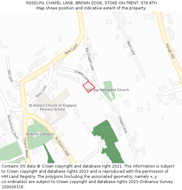 ROSELYN, CHAPEL LANE, BROWN EDGE, STOKE-ON-TRENT, ST6 8TH: Location map and indicative extent of plot