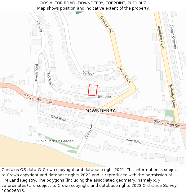 ROSIA, TOP ROAD, DOWNDERRY, TORPOINT, PL11 3LZ: Location map and indicative extent of plot