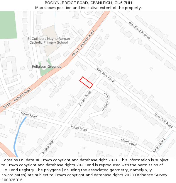 ROSLYN, BRIDGE ROAD, CRANLEIGH, GU6 7HH: Location map and indicative extent of plot