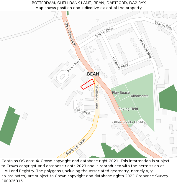 ROTTERDAM, SHELLBANK LANE, BEAN, DARTFORD, DA2 8AX: Location map and indicative extent of plot