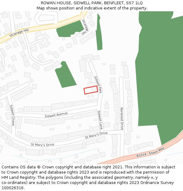 ROWAN HOUSE, SIDWELL PARK, BENFLEET, SS7 1LQ: Location map and indicative extent of plot