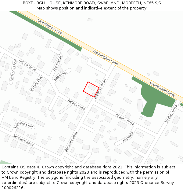 ROXBURGH HOUSE, KENMORE ROAD, SWARLAND, MORPETH, NE65 9JS: Location map and indicative extent of plot