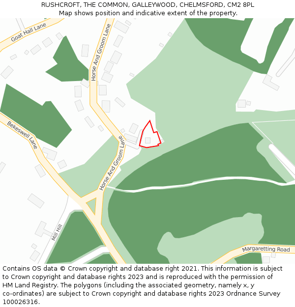 RUSHCROFT, THE COMMON, GALLEYWOOD, CHELMSFORD, CM2 8PL: Location map and indicative extent of plot