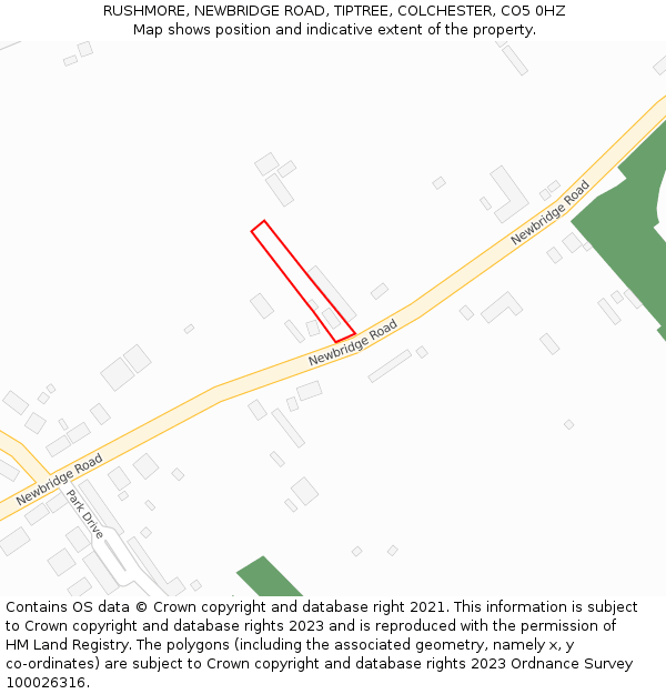 RUSHMORE, NEWBRIDGE ROAD, TIPTREE, COLCHESTER, CO5 0HZ: Location map and indicative extent of plot