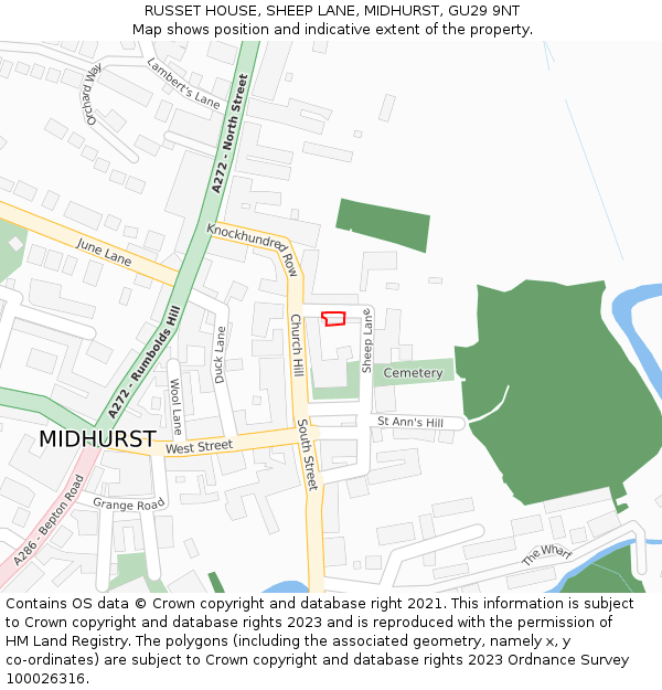 RUSSET HOUSE, SHEEP LANE, MIDHURST, GU29 9NT: Location map and indicative extent of plot