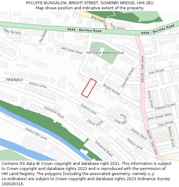 RYCLIFFE BUNGALOW, BRIGHT STREET, SOWERBY BRIDGE, HX6 2EU: Location map and indicative extent of plot