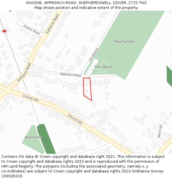 SAGONE, APPROACH ROAD, SHEPHERDSWELL, DOVER, CT15 7NZ: Location map and indicative extent of plot