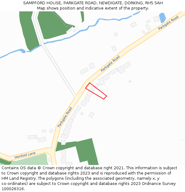 SAMPFORD HOUSE, PARKGATE ROAD, NEWDIGATE, DORKING, RH5 5AH: Location map and indicative extent of plot