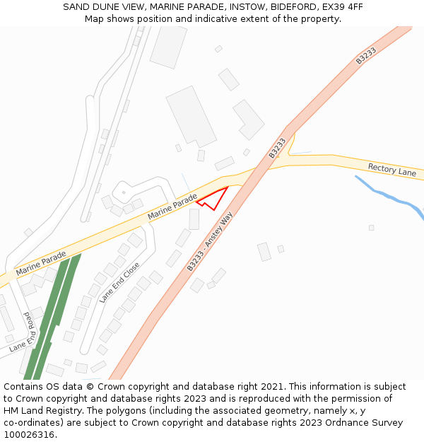 SAND DUNE VIEW, MARINE PARADE, INSTOW, BIDEFORD, EX39 4FF: Location map and indicative extent of plot