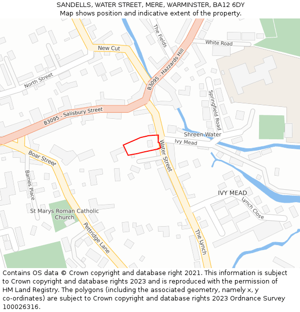 SANDELLS, WATER STREET, MERE, WARMINSTER, BA12 6DY: Location map and indicative extent of plot