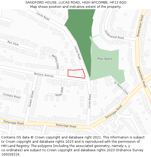 SANDFORD HOUSE, LUCAS ROAD, HIGH WYCOMBE, HP13 6QG: Location map and indicative extent of plot