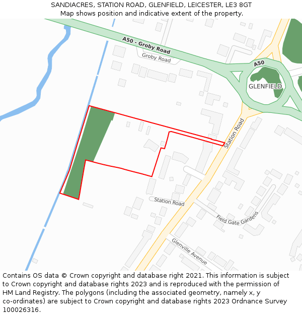 SANDIACRES, STATION ROAD, GLENFIELD, LEICESTER, LE3 8GT: Location map and indicative extent of plot