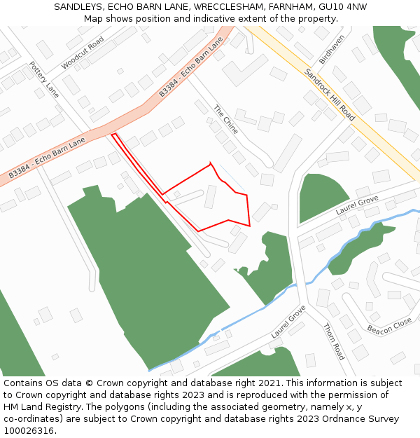 SANDLEYS, ECHO BARN LANE, WRECCLESHAM, FARNHAM, GU10 4NW: Location map and indicative extent of plot