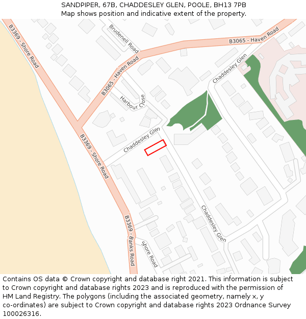 SANDPIPER, 67B, CHADDESLEY GLEN, POOLE, BH13 7PB: Location map and indicative extent of plot