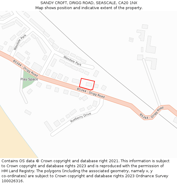 SANDY CROFT, DRIGG ROAD, SEASCALE, CA20 1NX: Location map and indicative extent of plot