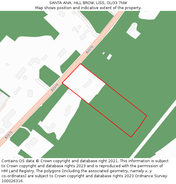 SANTA ANA, HILL BROW, LISS, GU33 7NW: Location map and indicative extent of plot