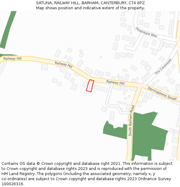 SATUNA, RAILWAY HILL, BARHAM, CANTERBURY, CT4 6PZ: Location map and indicative extent of plot