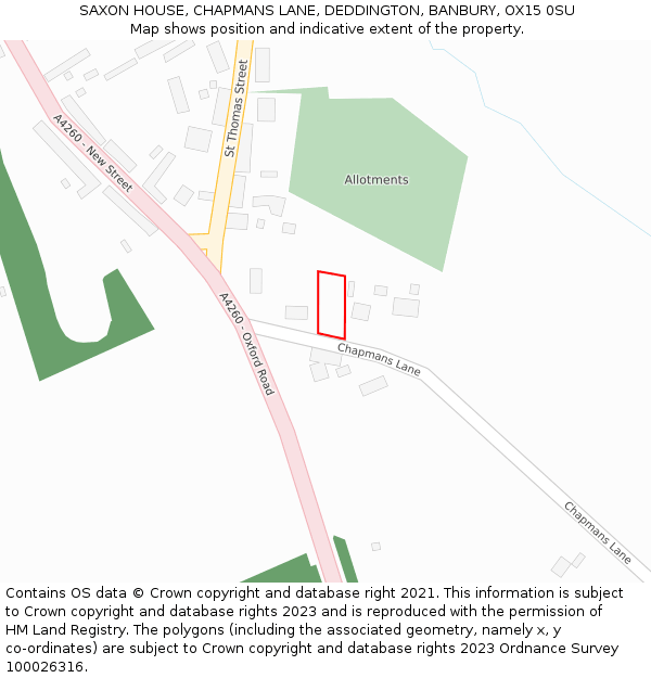 SAXON HOUSE, CHAPMANS LANE, DEDDINGTON, BANBURY, OX15 0SU: Location map and indicative extent of plot