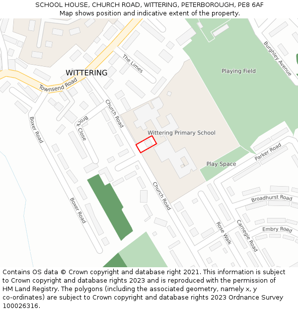 SCHOOL HOUSE, CHURCH ROAD, WITTERING, PETERBOROUGH, PE8 6AF: Location map and indicative extent of plot