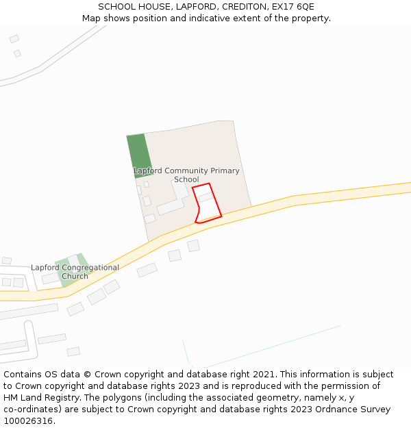 SCHOOL HOUSE, LAPFORD, CREDITON, EX17 6QE: Location map and indicative extent of plot