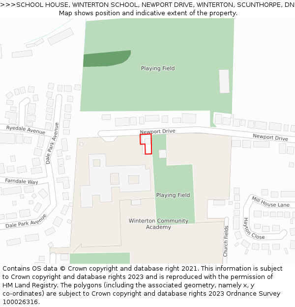 SCHOOL HOUSE, WINTERTON SCHOOL, NEWPORT DRIVE, WINTERTON, SCUNTHORPE, DN15 9RG: Location map and indicative extent of plot