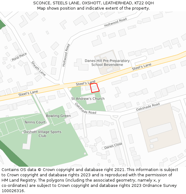 SCONCE, STEELS LANE, OXSHOTT, LEATHERHEAD, KT22 0QH: Location map and indicative extent of plot