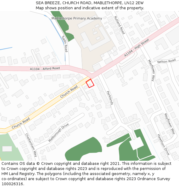 SEA BREEZE, CHURCH ROAD, MABLETHORPE, LN12 2EW: Location map and indicative extent of plot