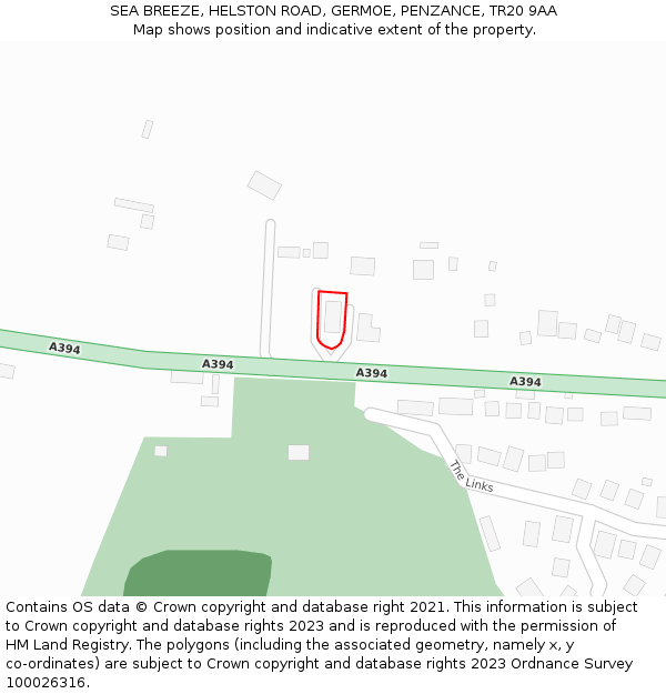 SEA BREEZE, HELSTON ROAD, GERMOE, PENZANCE, TR20 9AA: Location map and indicative extent of plot