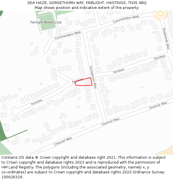 SEA HAZE, GORSETHORN WAY, FAIRLIGHT, HASTINGS, TN35 4BQ: Location map and indicative extent of plot