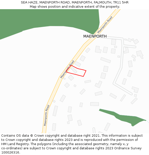 SEA HAZE, MAENPORTH ROAD, MAENPORTH, FALMOUTH, TR11 5HR: Location map and indicative extent of plot