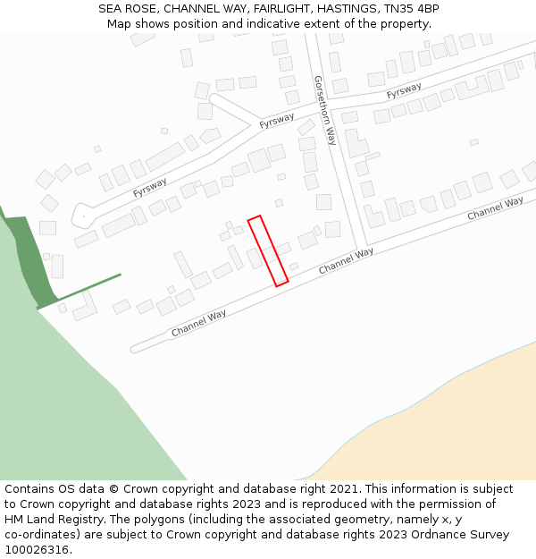 SEA ROSE, CHANNEL WAY, FAIRLIGHT, HASTINGS, TN35 4BP: Location map and indicative extent of plot