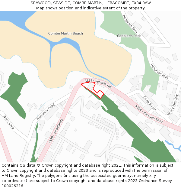 SEAWOOD, SEASIDE, COMBE MARTIN, ILFRACOMBE, EX34 0AW: Location map and indicative extent of plot