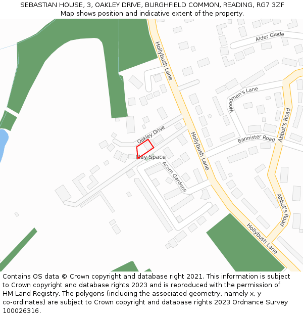 SEBASTIAN HOUSE, 3, OAKLEY DRIVE, BURGHFIELD COMMON, READING, RG7 3ZF: Location map and indicative extent of plot