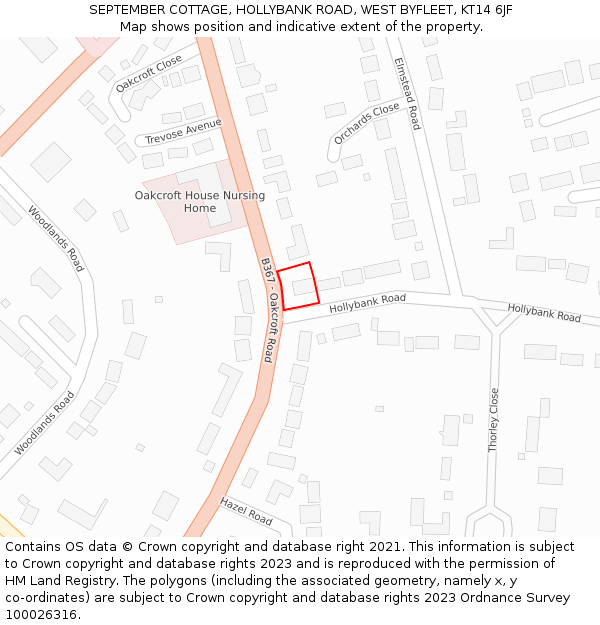 SEPTEMBER COTTAGE, HOLLYBANK ROAD, WEST BYFLEET, KT14 6JF: Location map and indicative extent of plot