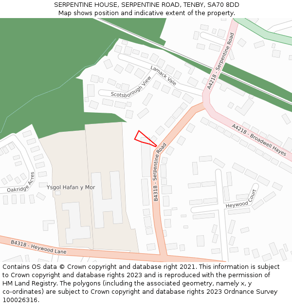 SERPENTINE HOUSE, SERPENTINE ROAD, TENBY, SA70 8DD: Location map and indicative extent of plot