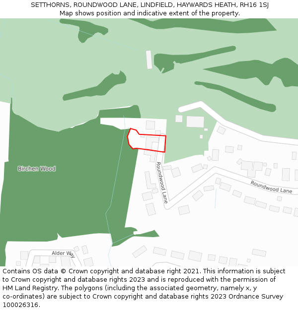 SETTHORNS, ROUNDWOOD LANE, LINDFIELD, HAYWARDS HEATH, RH16 1SJ: Location map and indicative extent of plot