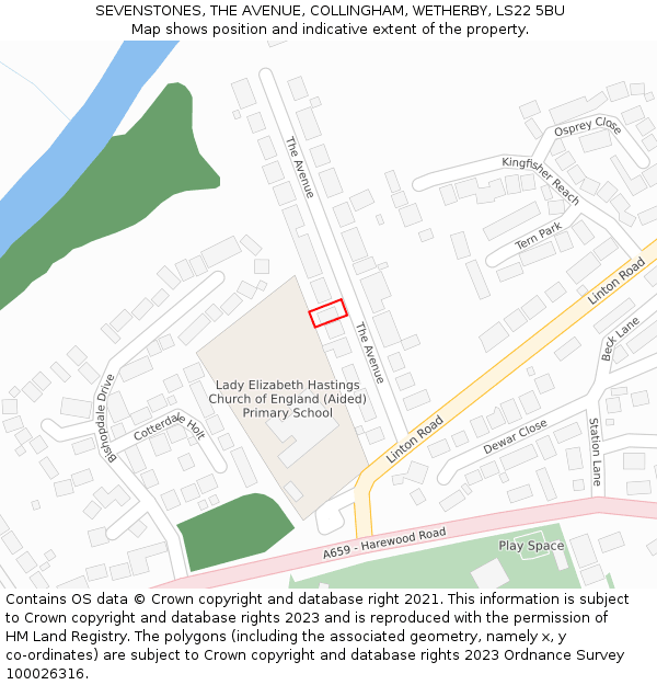 SEVENSTONES, THE AVENUE, COLLINGHAM, WETHERBY, LS22 5BU: Location map and indicative extent of plot