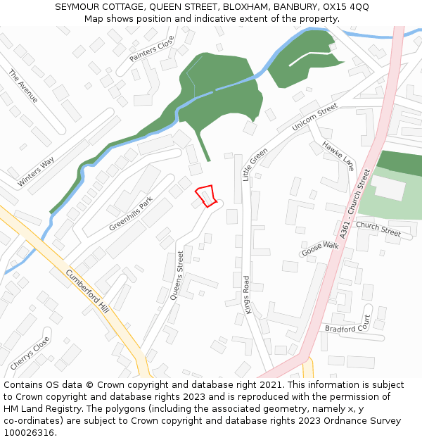 SEYMOUR COTTAGE, QUEEN STREET, BLOXHAM, BANBURY, OX15 4QQ: Location map and indicative extent of plot