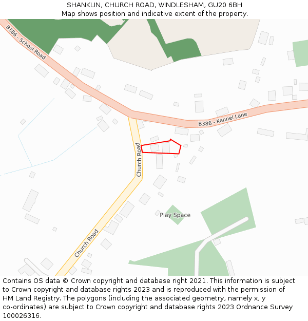 SHANKLIN, CHURCH ROAD, WINDLESHAM, GU20 6BH: Location map and indicative extent of plot