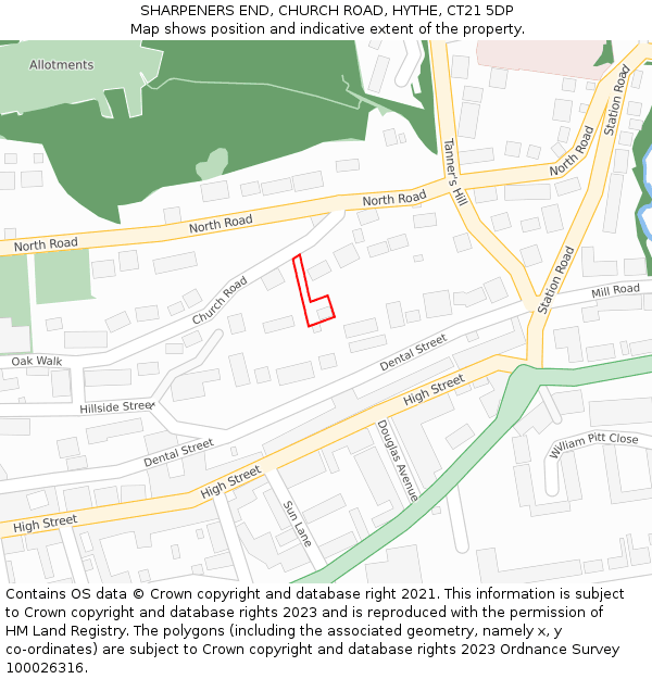 SHARPENERS END, CHURCH ROAD, HYTHE, CT21 5DP: Location map and indicative extent of plot