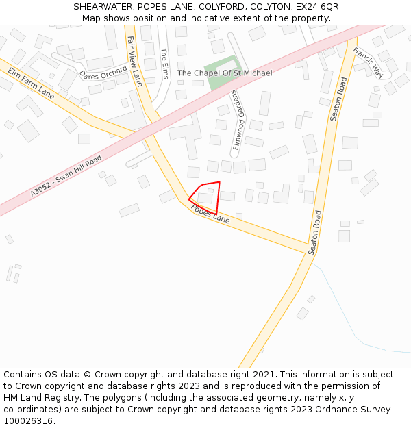 SHEARWATER, POPES LANE, COLYFORD, COLYTON, EX24 6QR: Location map and indicative extent of plot