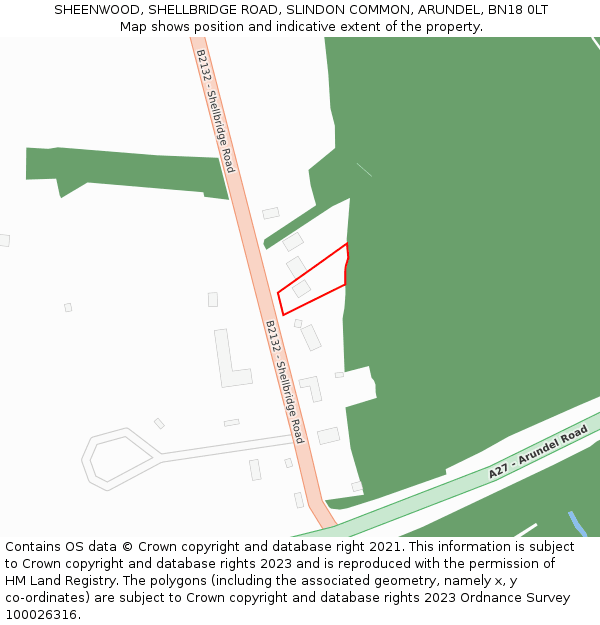 SHEENWOOD, SHELLBRIDGE ROAD, SLINDON COMMON, ARUNDEL, BN18 0LT: Location map and indicative extent of plot